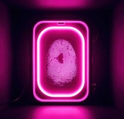 Poster - Neon sign with a pink outline of a fingerprint