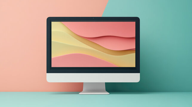 Vibrant computer screen display with colorful background digital art modern workspace aesthetic viewpoint