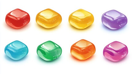 Poster - Jelly candies, game icons or ui buttons set. Funny cartoon assets for app design. Isolated colorful glossy sweets, gui graphic elements for user panel settings or menu interface 3d vector illustration