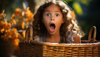 Canvas Print - little girl with basket of apples