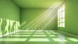 © Aris - Green abstract minimalistic room studio background with leafs shadows and sunlight, summer green room light clean empty background