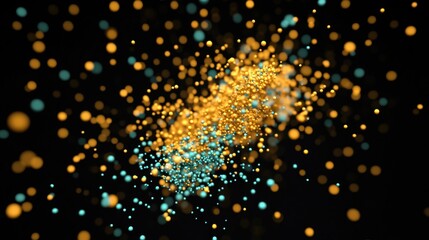 Poster - A dynamic explosion of blue and orange particles swirling against a black background, creating a cosmic feel.