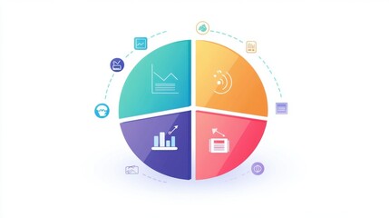 Poster - Colorful infographic illustrating data analysis with graphs and icons representing business insights and statistics.