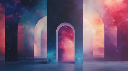Poster - Dreamy abstract display of colorful arches cosmic background fantasy environment artistic viewpoint