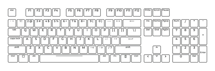 Leinwandbilder - Computer keyboard button layout template with letters for graphic use. Modern computer keyboard. Vector illustration