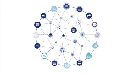 Poster - Abstract illustration of interconnected technology nodes representing data flow and communication.