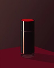 Poster - A stylish black bottle with a red cap, set against a dark red background, creating a bold and elegant atmosphere.