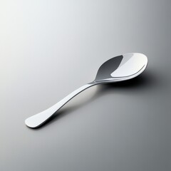Poster - A sleek, polished stainless steel spoon resting on a smooth surface, highlighting its reflective quality.