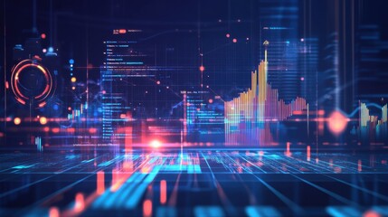 Poster - Futuristic data visualization showcasing vibrant charts and analytics in a digital environment.