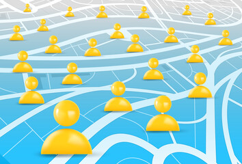 Poster - Abstract city map with people sillhouettes. Communication concept. 3d vector illustration