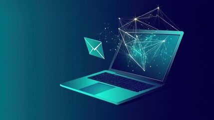 Poster - A modern laptop emitting digital connections, symbolizing technology and communication in a futuristic design.