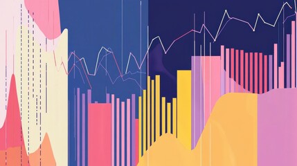 Poster - Colorful abstract data visualization featuring vibrant lines and bars against a dark backdrop, evoking energy.