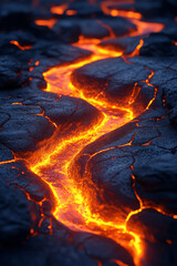 Leinwandbilder - Isometric lava field with flowing magma and dark rocks,