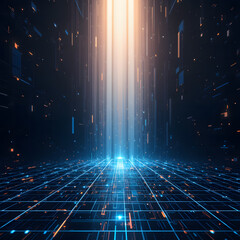 Wall Mural - abstract technology background. light rays raising from the horizon in dark space