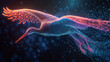 © Qaqas - Hologram stork. Holographic projection of a stork in flight. Flickering energy flux of particles. Scientific design animals.