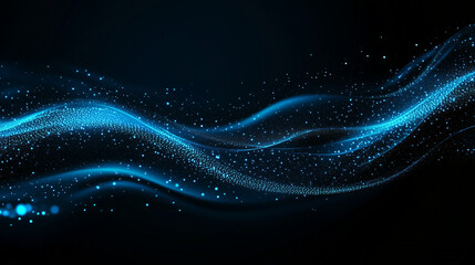 Wall Mural - Abstract blue and black background with glowing dots in the center. Futuristic digital wallpaper design for web, print, or packaging use