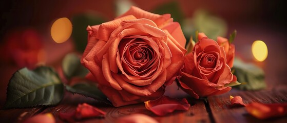 Canvas Print - red rose on a wooden table