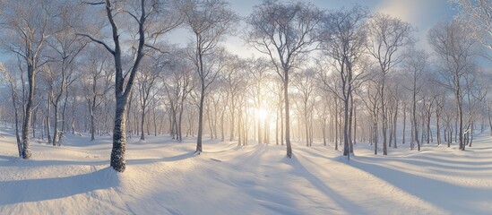 A winter forest blanketed in thick, untouched snow.