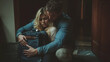 © HQAsset - Couple Embracing, Sadness, Departure, Baggage, Doorway, Emotional Support,  Quiet Sorrow,  Intimate Moment,  Heartbreak,  Farewell,  Travel,  Leaving,  Relationship,  Goodbye