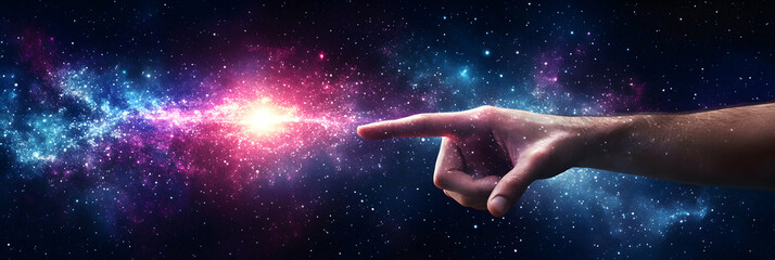 Wall Mural - Cosmic Hand Reaches for Nebula, Exploring the Infinite Vastness of Space with Wonder and Awe.