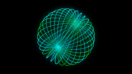 Leinwandbilder - Abstract green sphere with connecting dots and lines. Wireframe technology sphere. Big data visualization. 3d rendering.