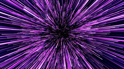 Poster - Abstract blue hyper jump. Digital hyperspace with flow of bright particles. Beams motion in galaxy. Big stars explosion. Space glowing tunnel moving at the speed of light. 3d rendering.