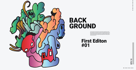  cute monster doodle art background. smile, eyes, beak, bird, scram, illustration design