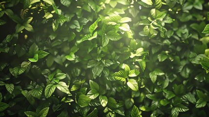 Wall Mural - A lush green foliage background with light shining through.