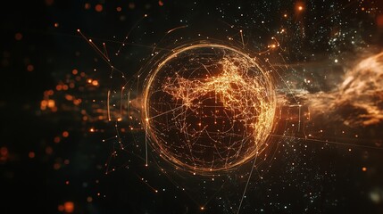 Poster - Earth Surrounded by Connection Lines and Circles in Dark Space