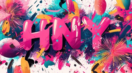 Poster - Bold and Dynamic Advertisement Design with HNY Celebration Theme and Vibrant Colorful Elements