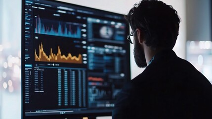 Poster - Financial Planner Analyzing Data with Interactive Software Interface