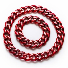 Poster - Shiny red chain forming two concentric circles on a white background, creating a vibrant and abstract composition