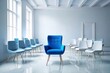 © Arnada - Minimalist Blue Armchair Installation Art: White Chairs, Empty Space, 3D Render