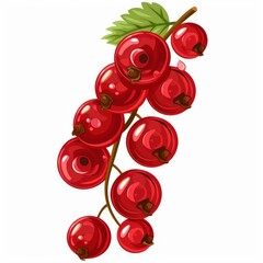 Poster - juicy red currant berries hanging on a sprig with green leaf, isolated on white background