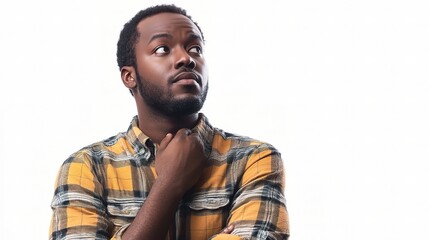 Wall Mural - Thoughtful Black Man in Casual Attire with Pensive Expression