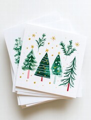 Aufkleber - Creative hand painted Christmas cards featuring festive trees and holiday decorations for a joyful season. Generative AI