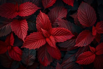 Poster - Deep red leaves forming a captivating natural pattern, ideal for autumn themed designs