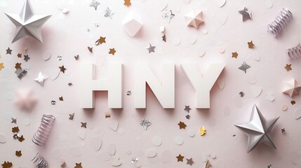 Poster - Soft Pastel Gradient Background for HNY Celebration with Modern Design Elements and Decorative Items