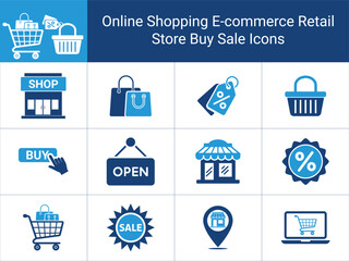 Wall Mural - Online Shopping Icons. Buy, Sale, Shop, Open, Percentage Discounts. Icon Vector illustration