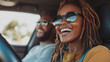 © Kim - Joyful road trip laughing couple car sunglasses woman man black african travel adventure happy smiling friendship road journey vehicle summer
