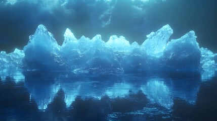 Aufkleber - Multiple angles of icebergs floating in Jokulsarlon Glacier Lagoon, wiP vibrant blue tones glowing under soft light, in 4K resolution