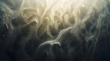 Poster - Close-up of intricate frost patterns on a window, glowing softly under morning light, in 4K resolution