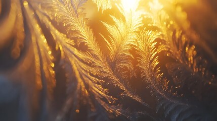Poster - Close-up of intricate frost patterns on a window, glowing softly under morning light, in 4K resolution