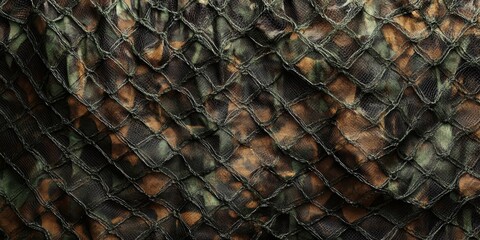Camouflage net features a detailed mesh design, providing effective protection. This camouflage mesh serves as a versatile background, ideal for military purposes or outdoor settings.