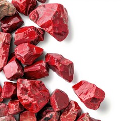 Poster - Vibrant red slag glass rocks arranged diagonally on white, creating captivating contrast and visual interest