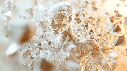 Poster - Abstract Wireframe Figure Amidst Geometric Fragments