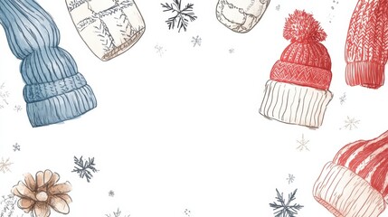 Leinwandbilder - Winter themed doodle featuring various hats and snowflakes in a cozy design for the holiday season. Generative AI