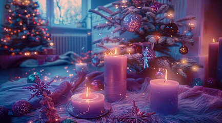 Poster - New year, celebration, home sweet, light turquoise-lilac colors, esoteric, carol celebration, new year eve, mystical magic.