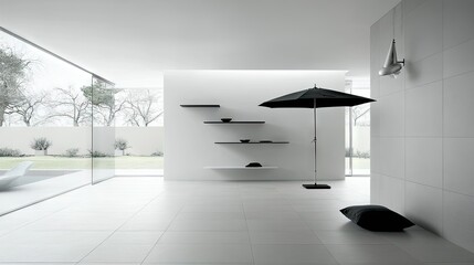 Sticker - Minimalist Interior Design with Modern Shelves and Umbrella Shade