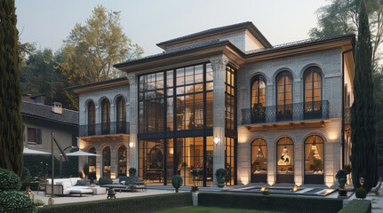 Aufkleber - An old villa with the new fully glazed spaces. outside.